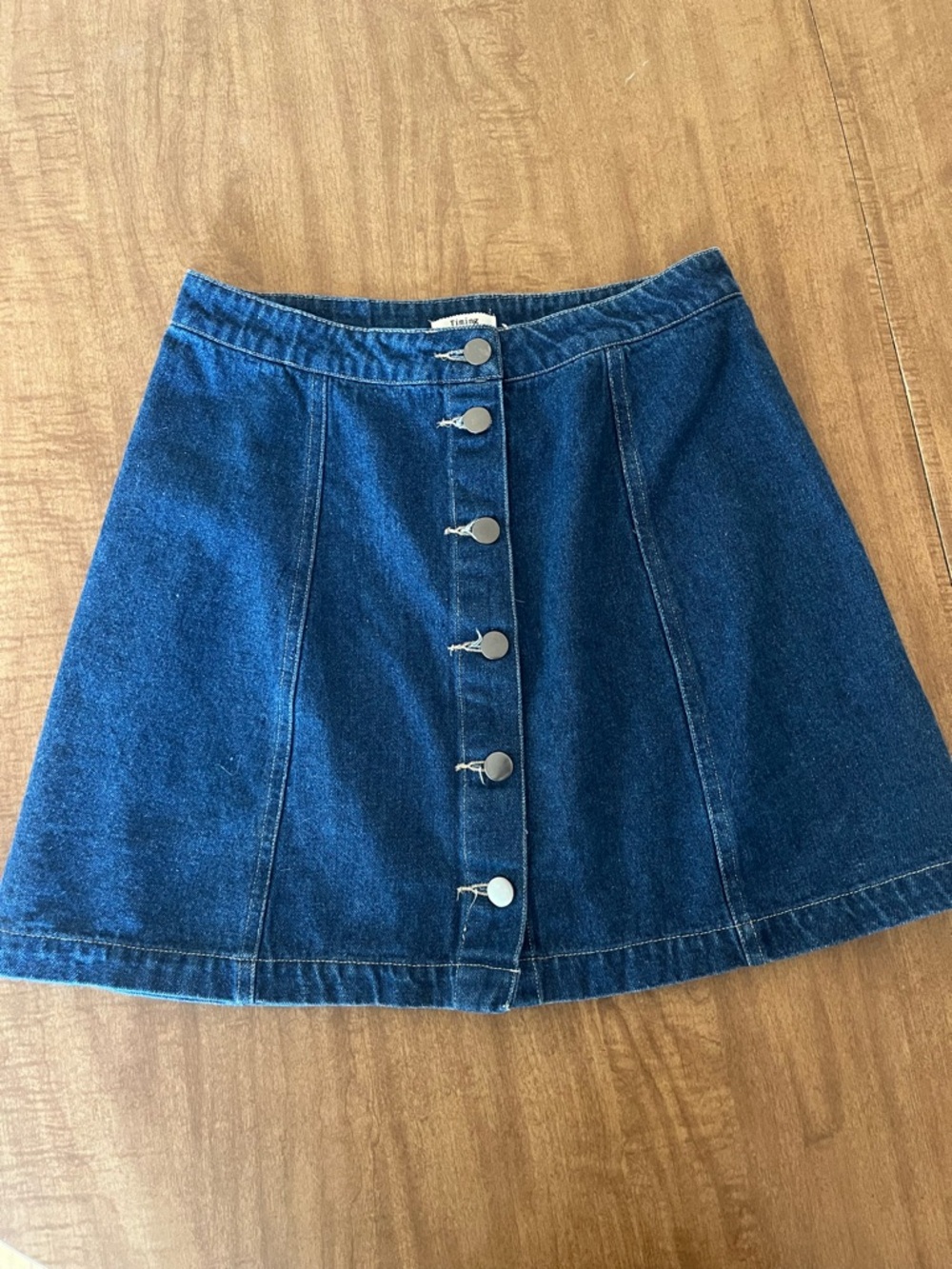 Timing Dark Blue Button-Front A-Line Denim Skirt